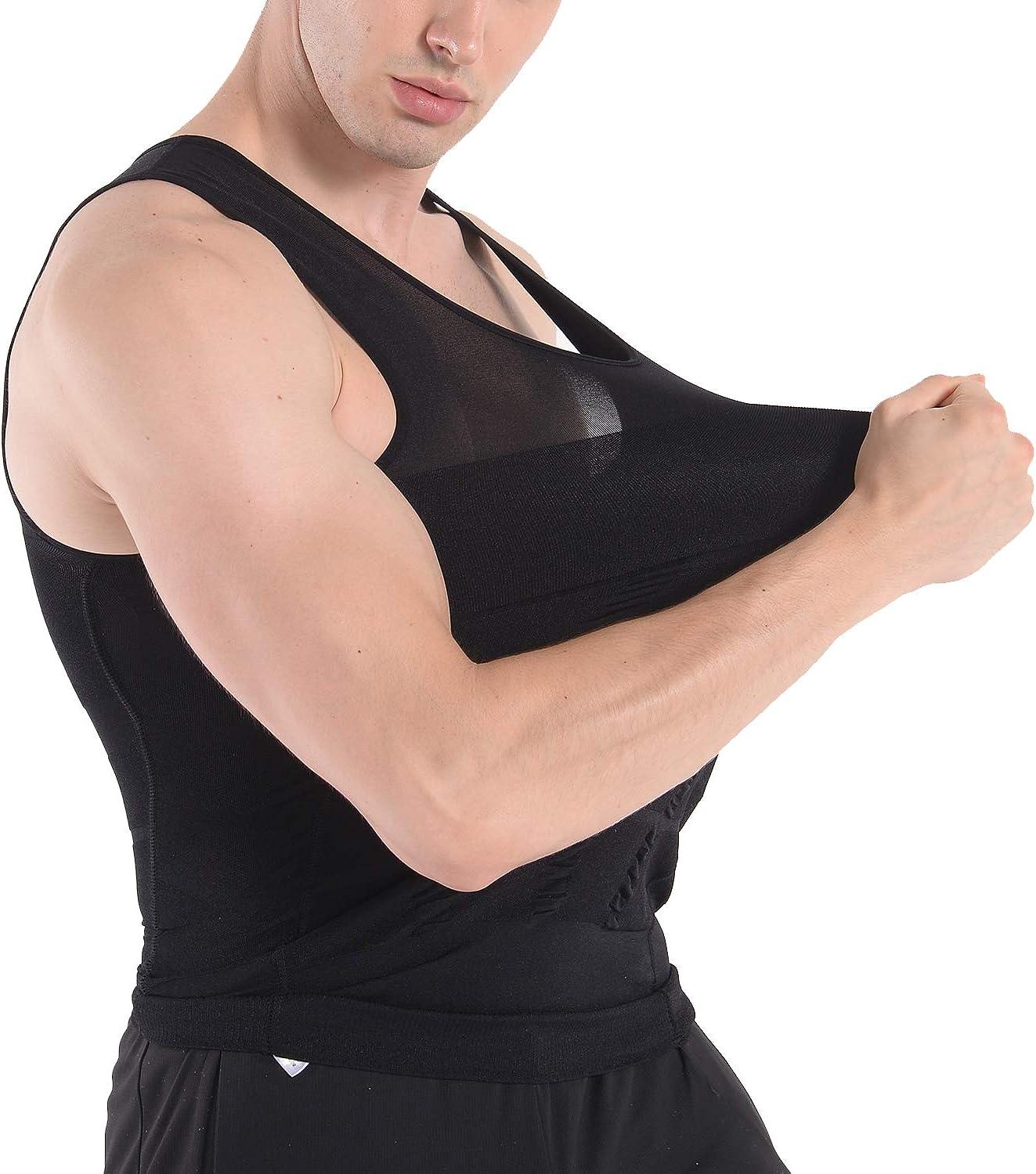 COOFANDY Men's 2 Pack Compression Shirt Slimming Body Shaper Vest Gym  Workout Tank Top Sleeveless Abdomen Shapewear Medium Navy Blue/Gray