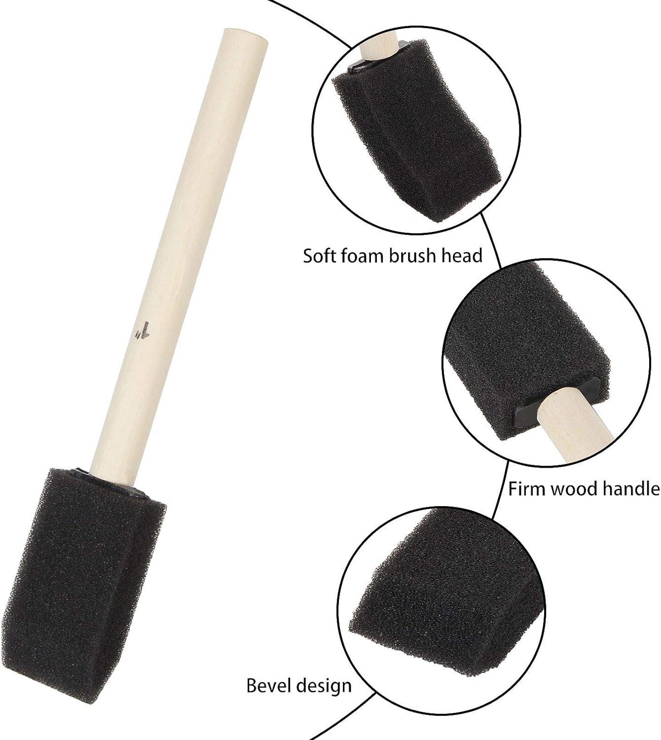 200 Pack 1 inch Foam Brush Sponge Wood Handle Paint Brush Foam
