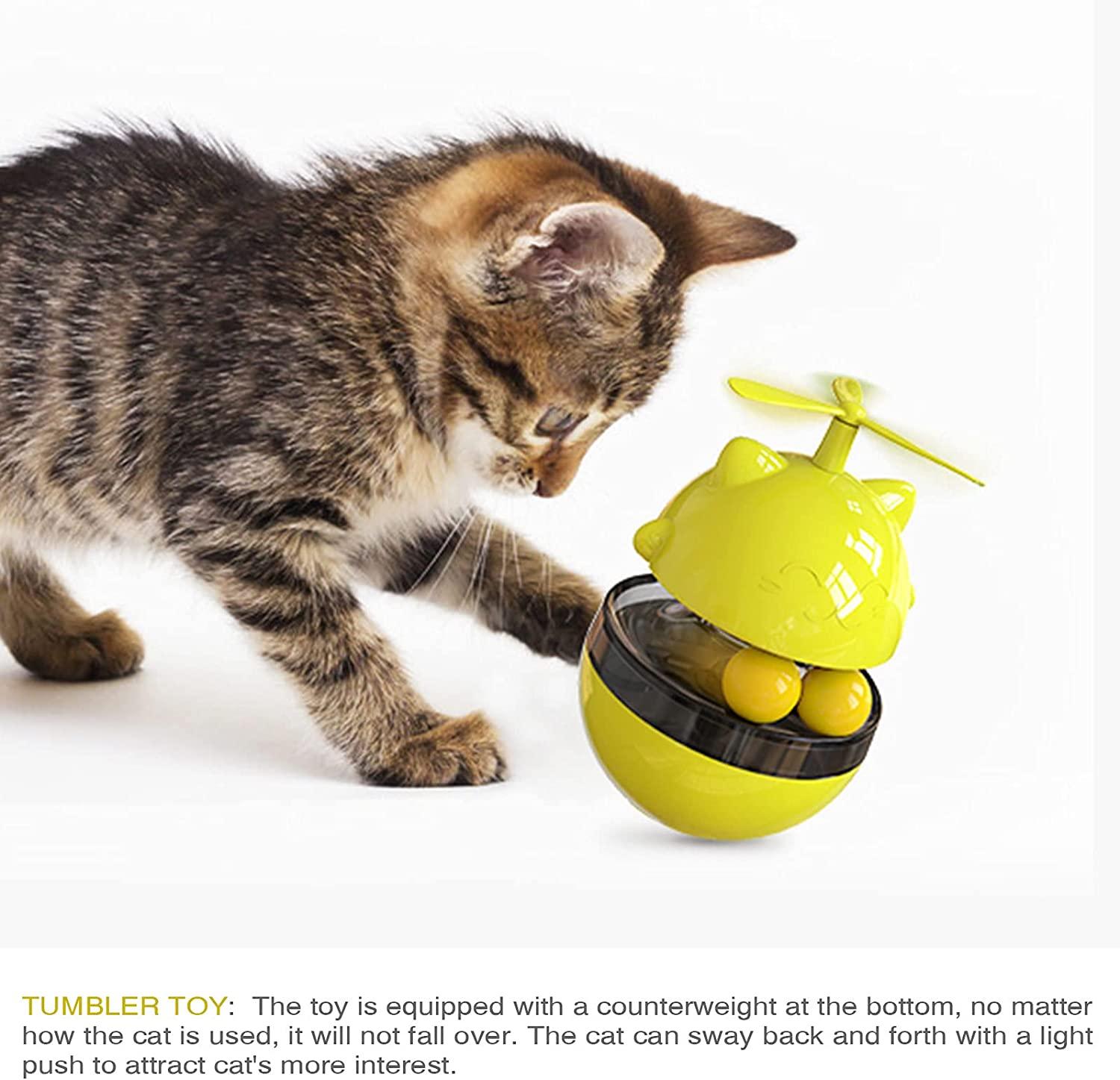 Cat Slow Feeder Ball Cat Tumbler with 2 Retractable Cat Toy, Adjustabl