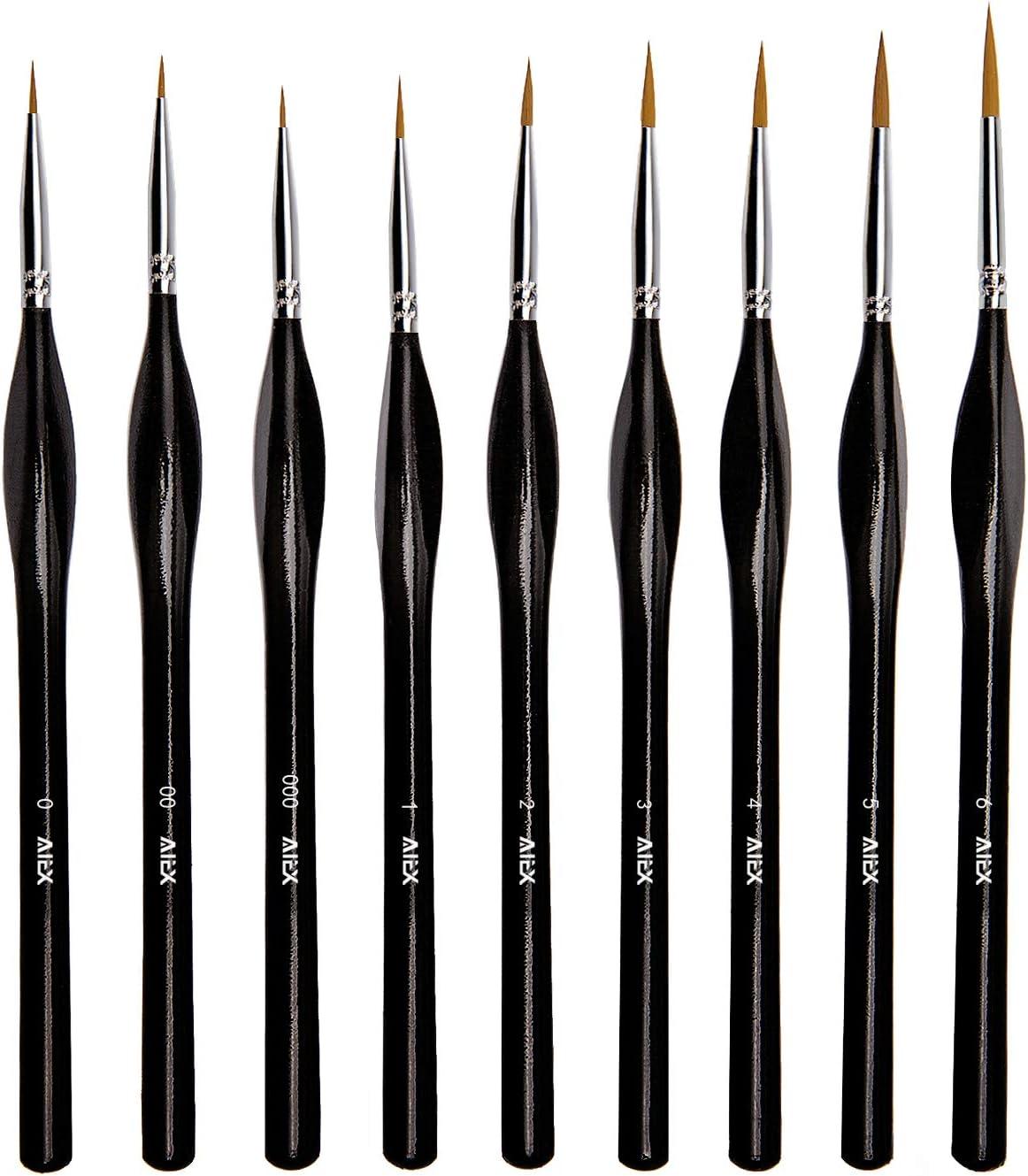 AIEX 9 Pieces Fine Detail Paint Brush Miniature Painting Brushes Kit