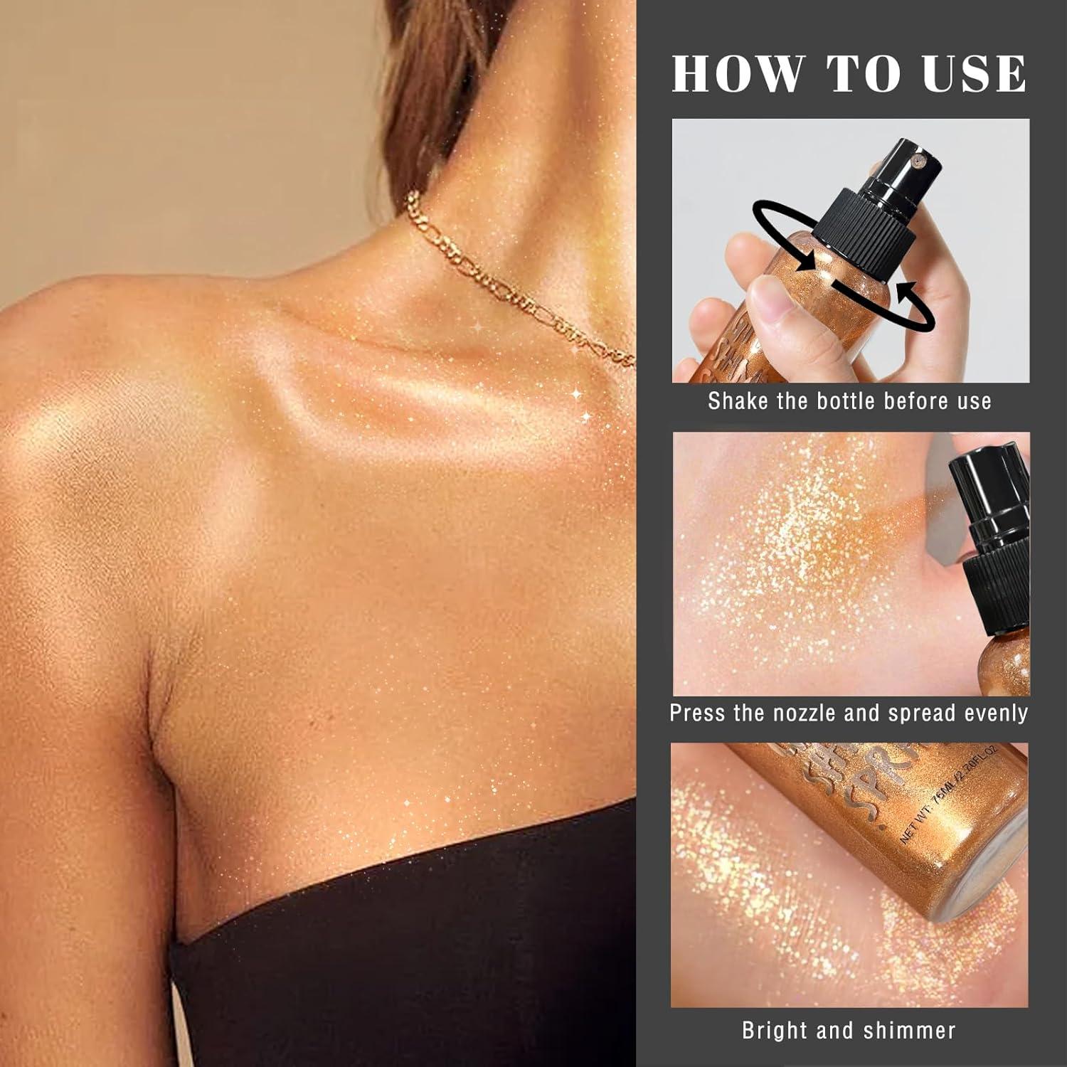 Buy Bronze Body Glitter Spray - Moisturizing Shimmer for Face Hair & Body |  Quick-Drying Illuminator & Highlighter (#04) - International Shipping  Available | Buy Now with Express International Delivery | GoSupps.com