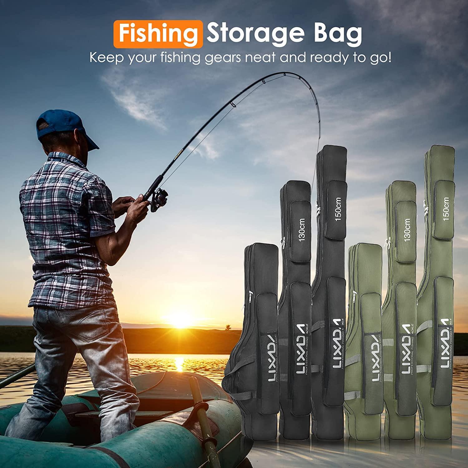 Lixada Fishing Rod Case, Portable Folding Fishing Rod Case Fishing Pole  Reel Storage Bag Fishing Gears Organizer 100cm/130cm/150cm 100cm Army Green