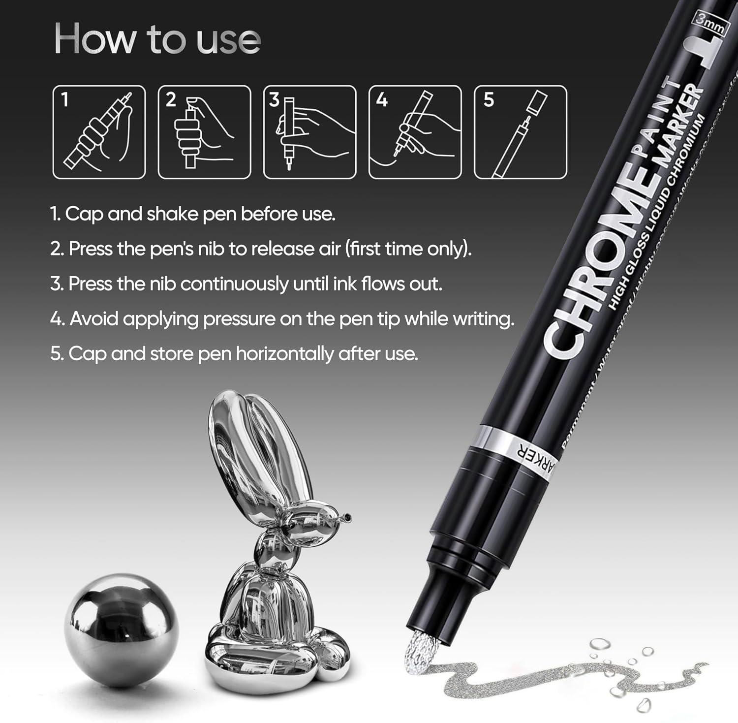 3Pcs Liquid Chrome Marker Pens for Glass and Plastic
