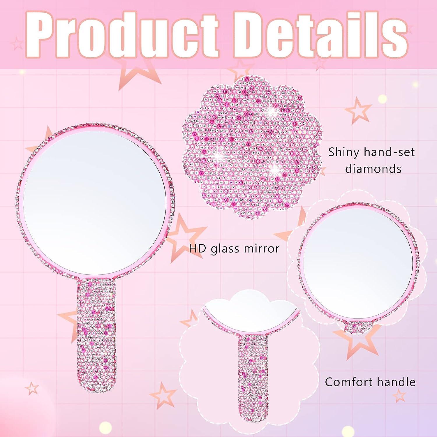 Bucherry 2 Pcs Rhinestone Hand Mirror Wedding Bling Hand Held Mirrors  Adorable Dazzling Cosmetic Portable Decorative Personal Makeup Mirrors for  Women