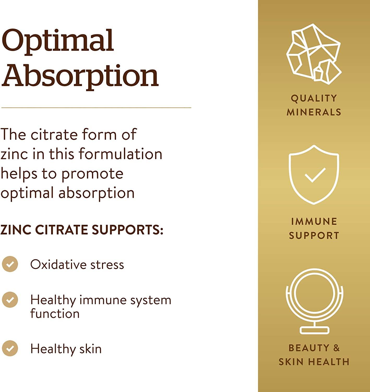 Solgar Zinc Citrate 30 mg, 100 Vegetable Capsules Zinc for Healthy