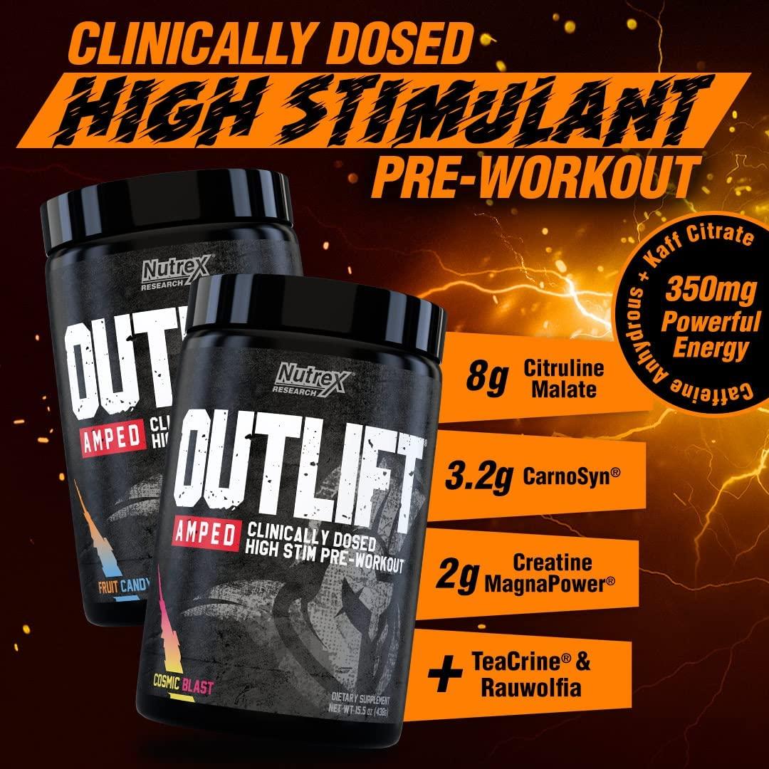 Nutrex Research Outlift Amped Premium High Stim Pre Workout for Men