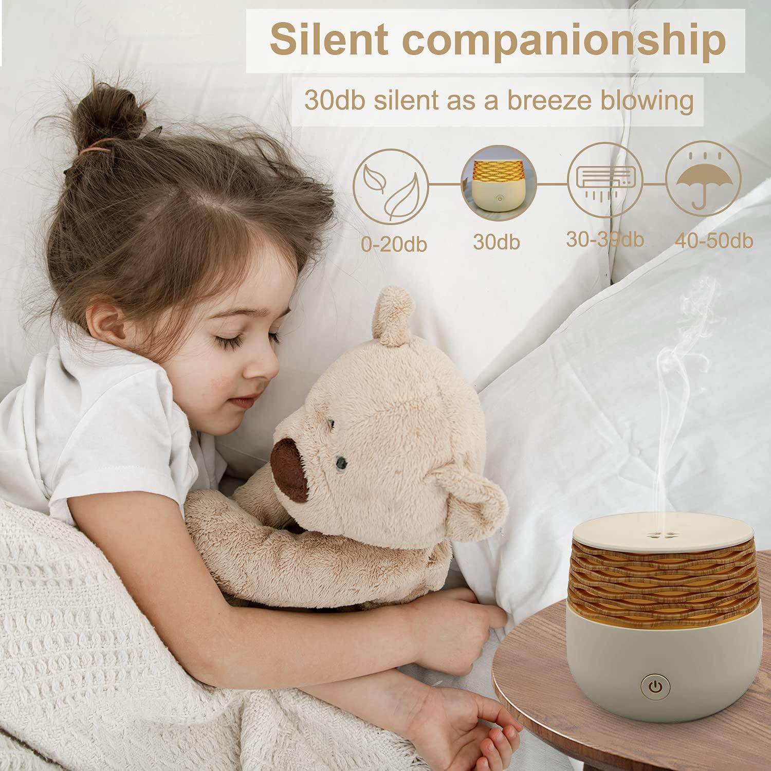 Mini Wood Grain Essential Oil Diffuser 30ml Portable Aromatherapy Mist with Night Light, Auto