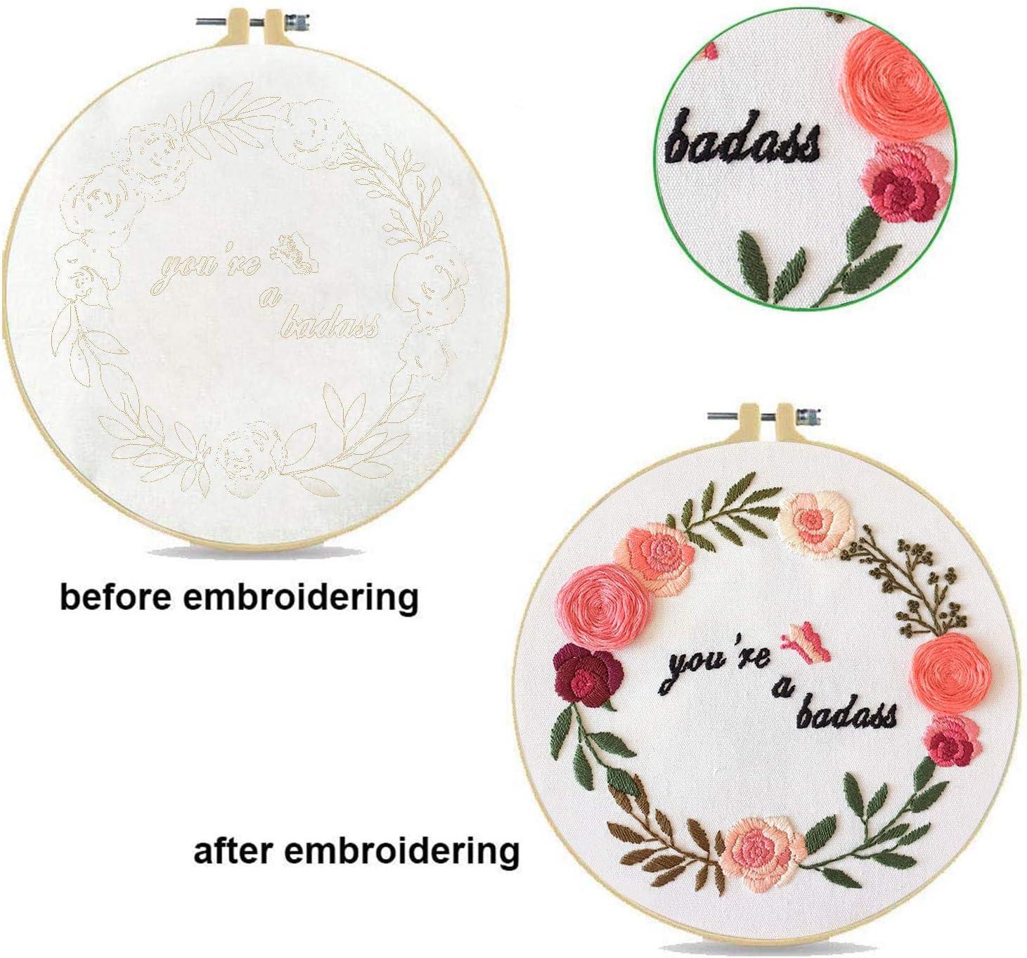 KAMEUN Embroidery Craft Kits for Adults Stamped Cross Stitch Starter for Beginners with Patterns, Needlepoint Funny Hobby Kits with Embroidery Hoops