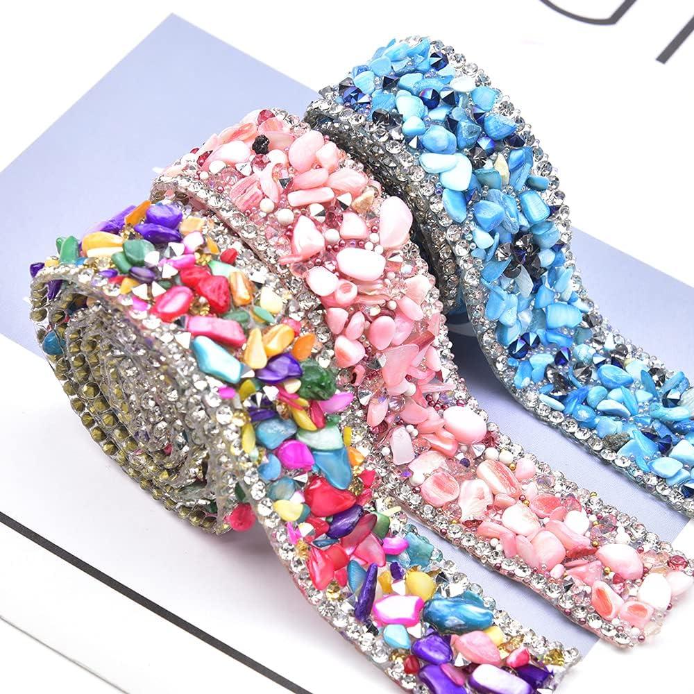 Crystal Rhinestone Trim Hotfix Ribbon Colorful Artificial Gem Stone Beaded  Iron On Applique Chain Embellishment Sewing Accessories by for DIY Wedding