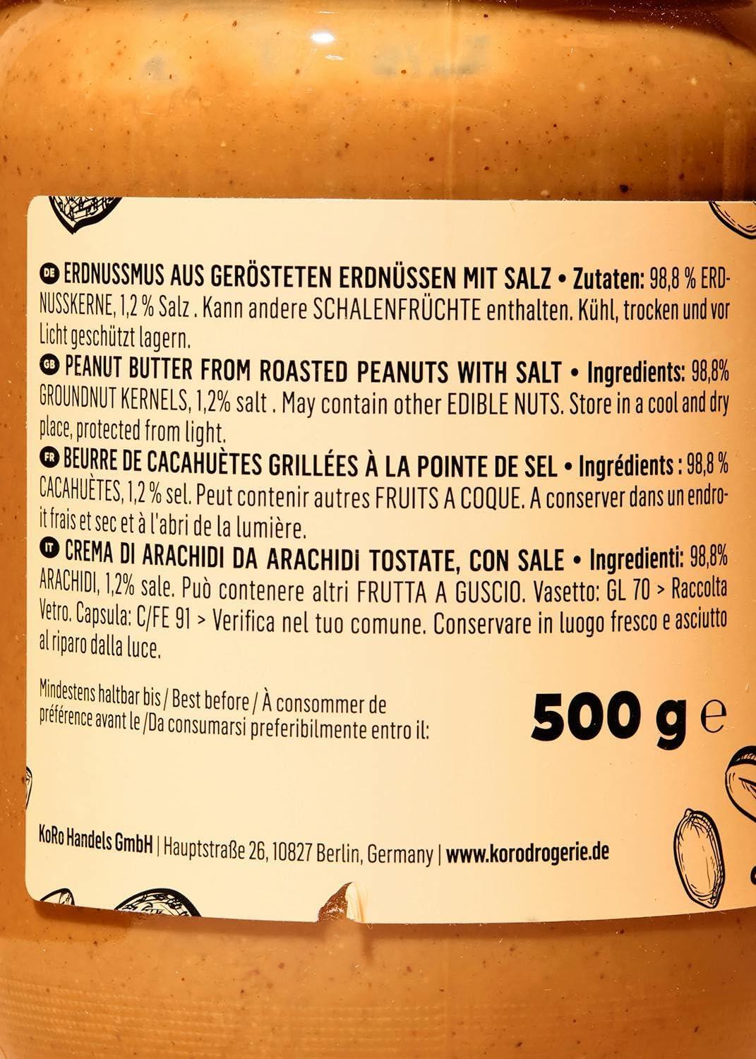 KoRo - Salted Peanut Butter 6 X 500 G - Vegan - Nut Butter From