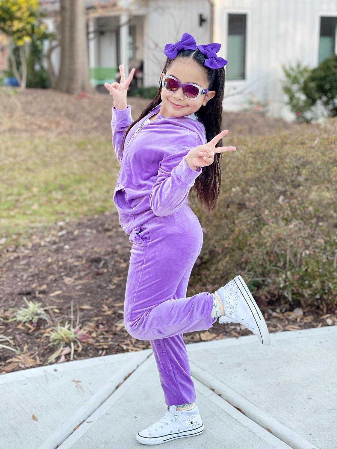 Arshiner 2 Piece Outfits for Girls Velour Tracksuit Hoodie and Jogger Set  Sweatsuit Athletic Clothes Sets 13-14 Years Purple