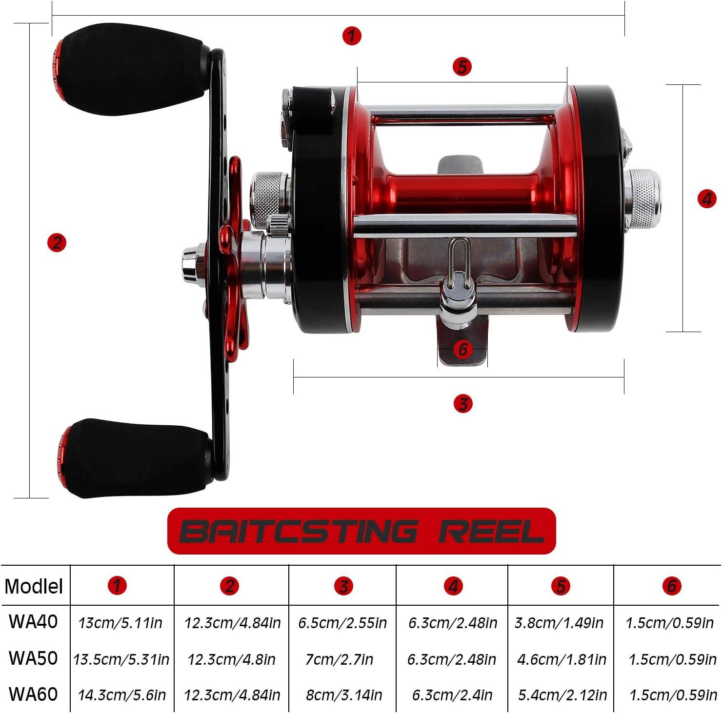 Sougayilang Fishing Reels Round Baitcasting Reel - Conventional Reel -  Reinforced Metal Body and Supreme Star Drag Right Hand-Red-Black Warrior6000