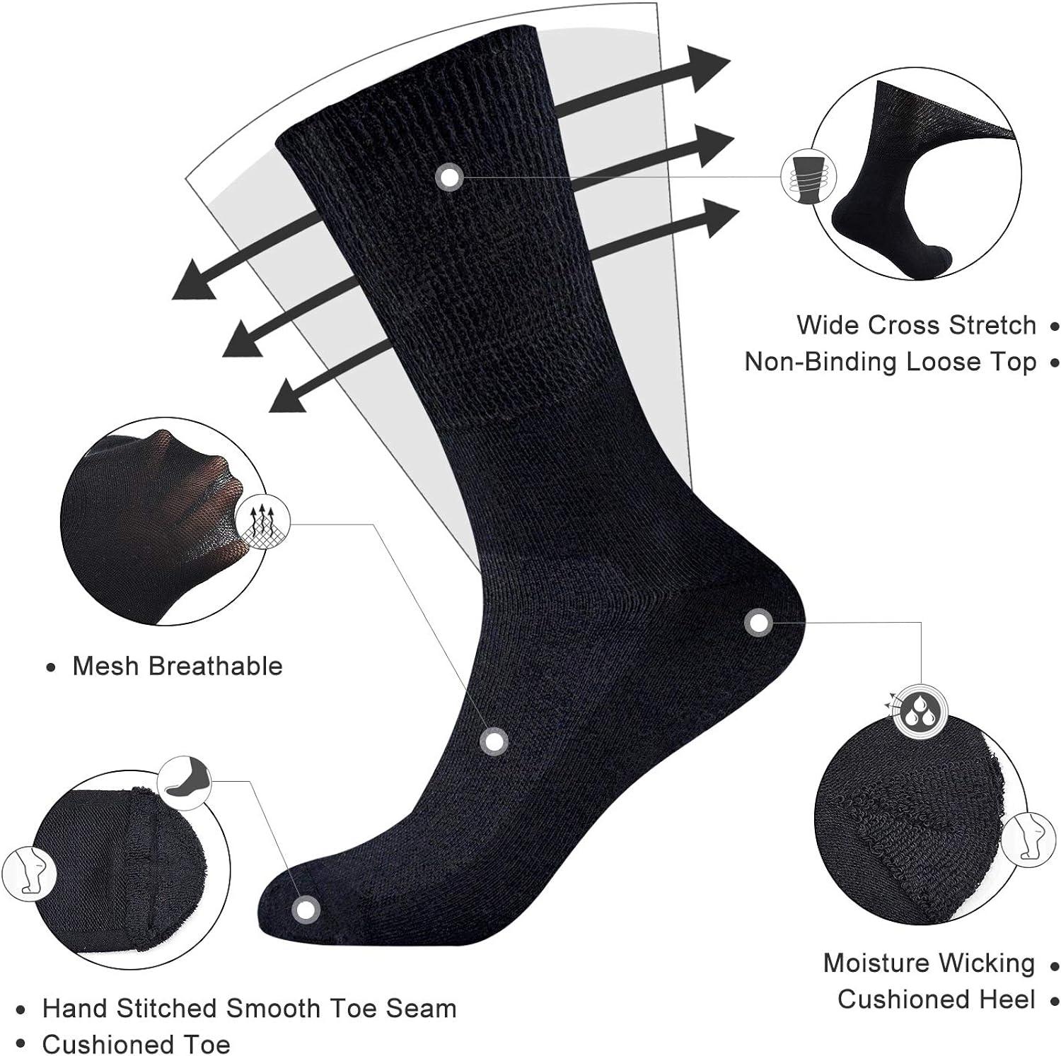 Busy Socks Non-Binding Top Diabetic Socks for Men Women Thin Soft Crew Mid  Calf Socks with Seamless Toe Large 4 Pairs Black