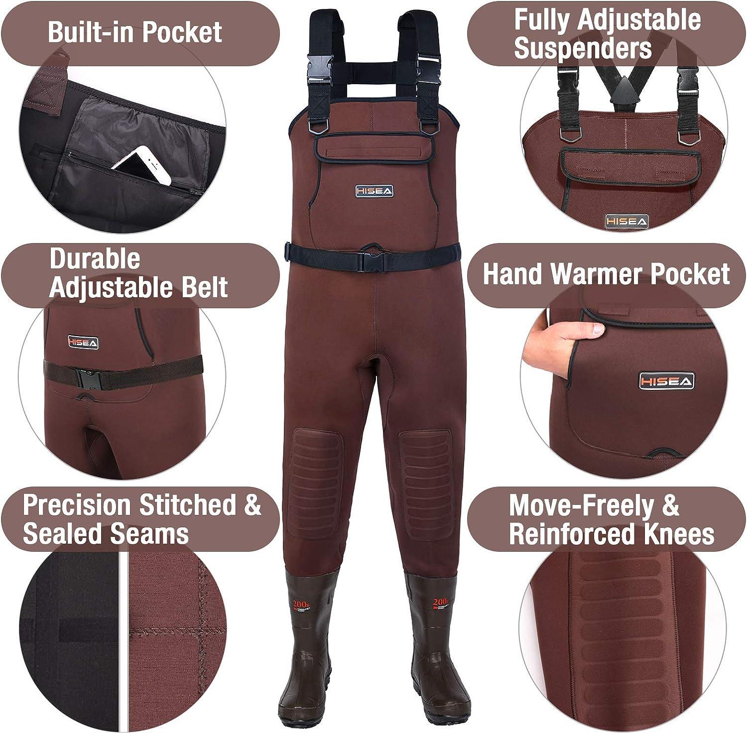 HISEA Neoprene Fishing Chest Waders for Men with Boots Cleated Bootfoot  Waterproof Mens Womens Wader Fishing & Hunting Wader Brown M10/W12