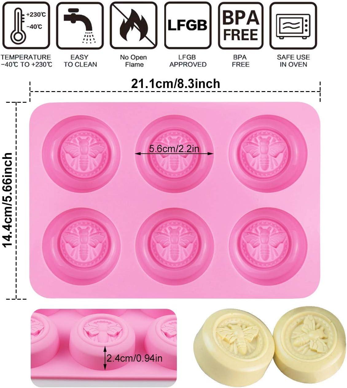 Bee Silicone Molds - Round Honeybee Silicone Molds for Homemade Soaps,  Lotion Bar, Jello, Bath Bomb, Beeswax, Resin, Chocolate and Dessert (Pink)  Round Bee Molds