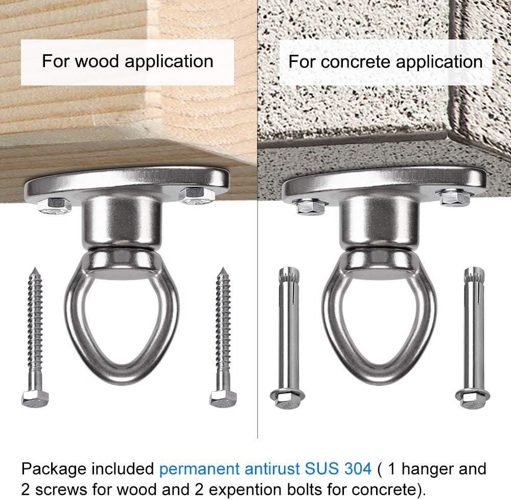 SELEWARE Heavy Duty Bearing Swing Hanger, 360 Rotate Swing Swivel Hook with  Screws for Wooden and Expansion Bolts for Concrete, Indoor Outdoor Hammock  Porch Chair Tire Swing Set