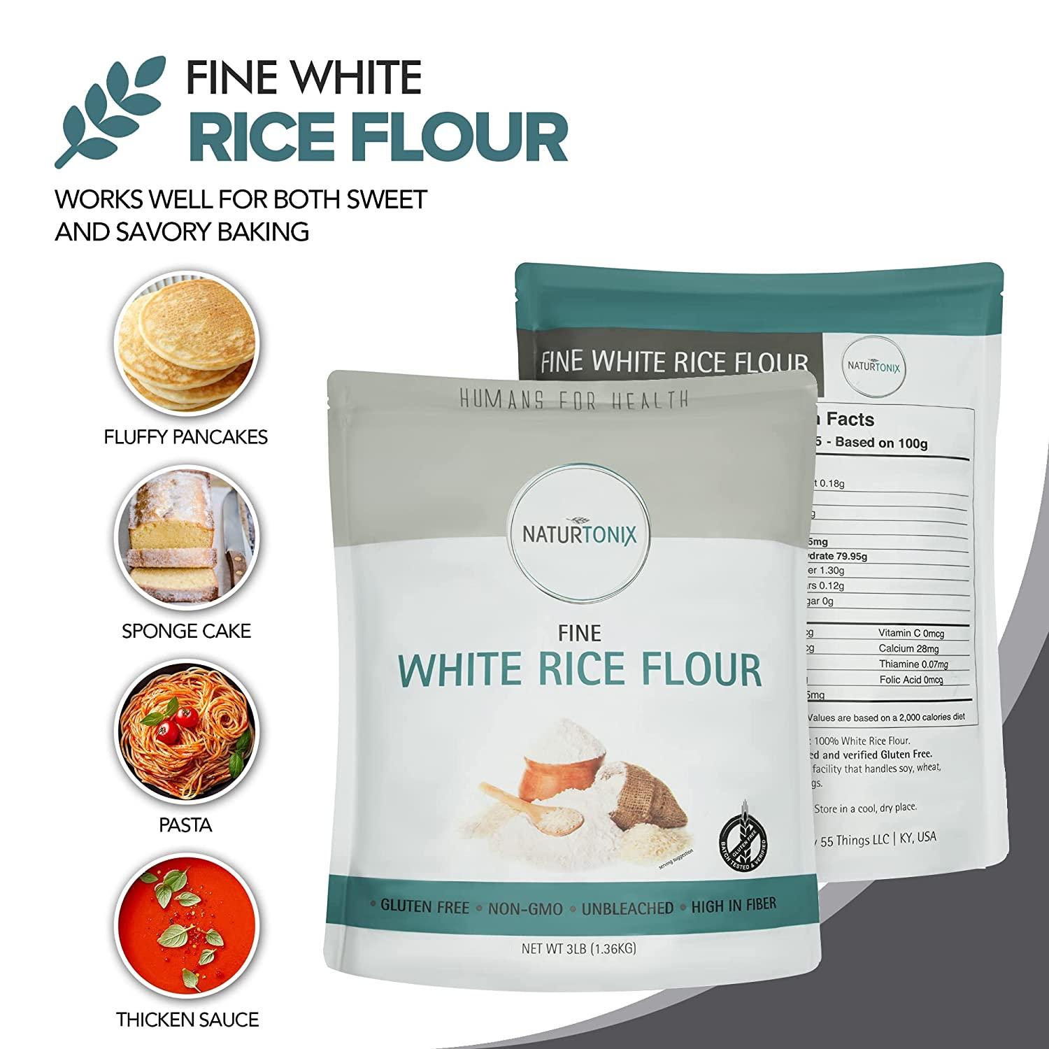 Naturtonix White Rice Flour, 3 LB Resealable Pouch, Perfect for Gluten Free Baking, Non GMO and
