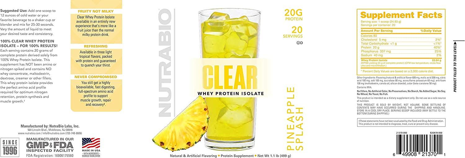 NutraBio Clear Whey Protein Isolate Pure Whey Isolate for Men and