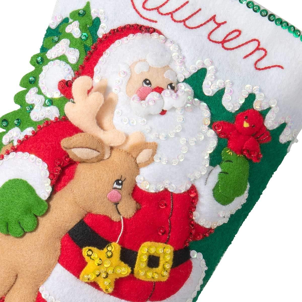 MSCFTFB 28 Pieces Christmas Felt Applique Kits Santa Christmas Bells Deer  Tree Gift Boxes Non Woven Fabric Patches Stickers Badge for Hair  Accessories