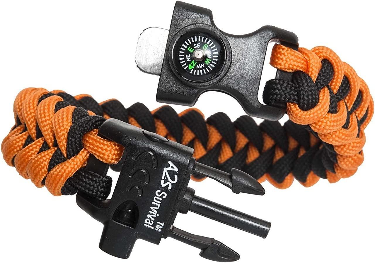 Paracord Survival Bracelet - 4 Pack Survival Kit Firestarter Bracelets -  Includes Compass, Flint, Whistle And Parachute Cord