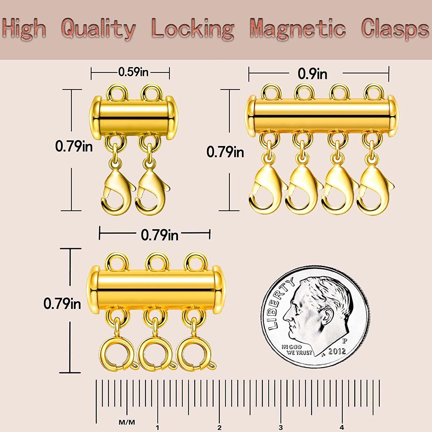 Magnetic Layered Necklace Clasps,4 Pieces 2 Size Slide Clasp Lock Necklace  Connector For Multi Strands Slide Tube Clasps