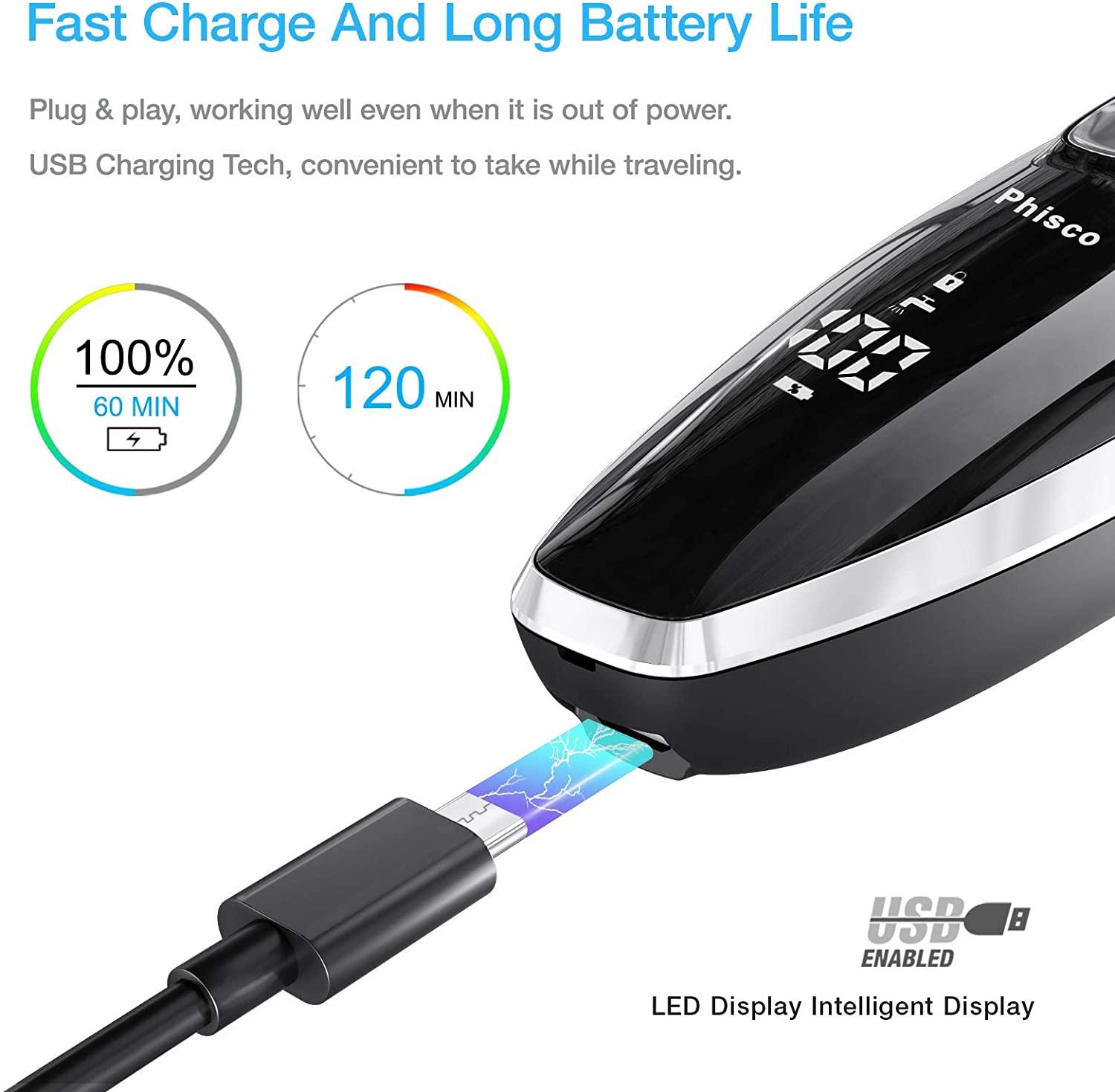 Phisco Men's Electric Shaver - Wet/Dry, 3D Rechargeable, IPX7 ...