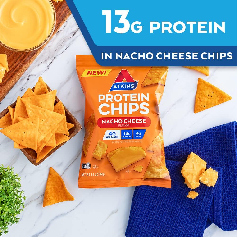 Atkins Protein Chips, Nacho Cheese, Keto Friendly, Baked Not Fried, 12