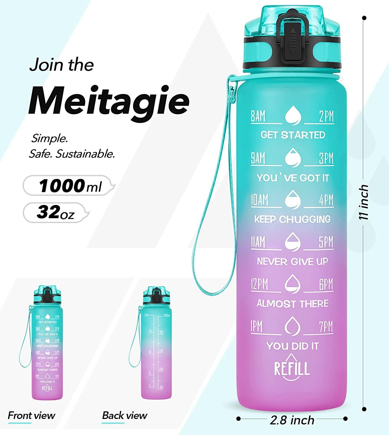MEITAGIE 32oz Motivational Water Bottle with Time Marker & Fruit Strainer,  Leak-proof BPA Free Non-Toxic 1l Bottle with Carrying Strap, Perfect for  Fitness, Gym and Outdoor Sports Ombre: Mermaid