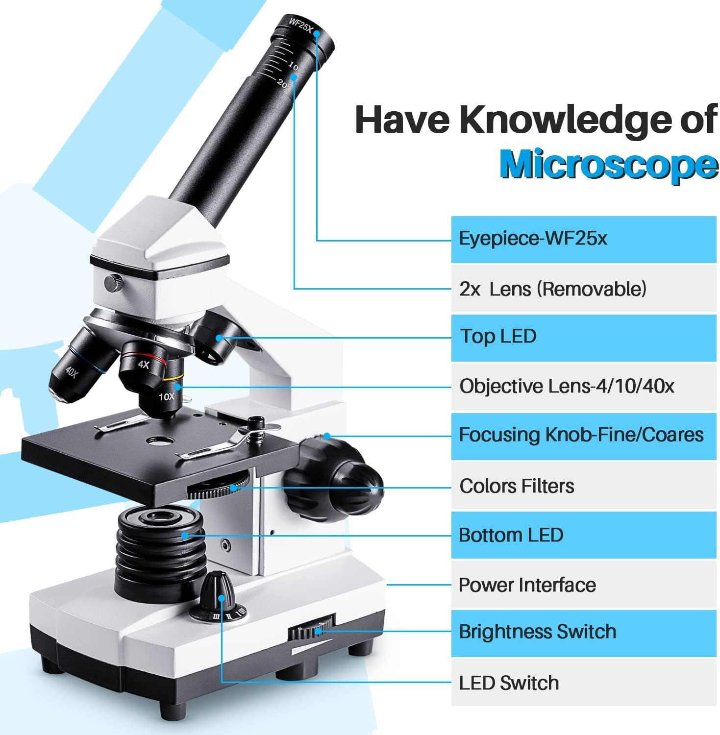  Microscope For Adults Kids Students 100-2000x Magnification  Powerful Biological Educational Microscopes