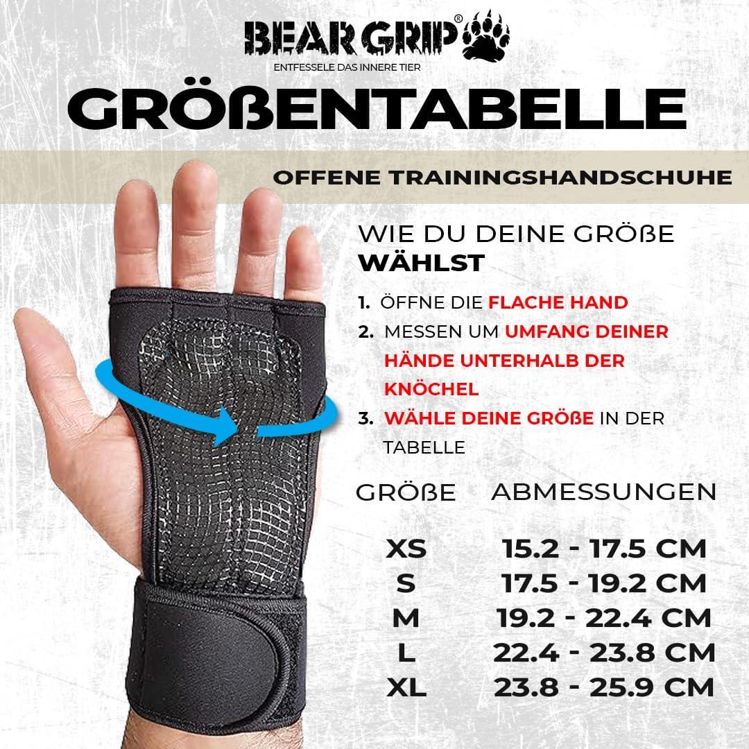 Bear Grip - Open Workout Handschoenen voor Crossfit, Bodybuilding, callisthenics, Powerlifting (S
