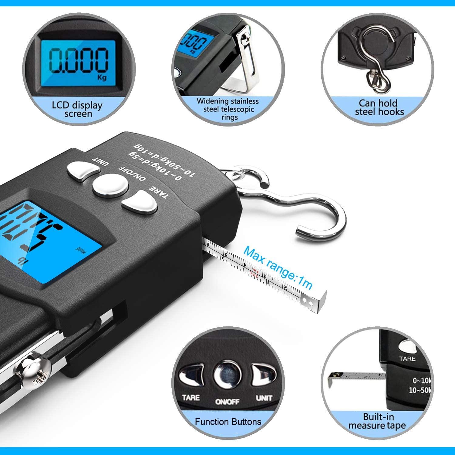 Digital Scale LCD Display 110lb/50kg Electronic Balance Luggage Hanging Scale  Travel Weighing Scale Baggage Bag Weight Tool
