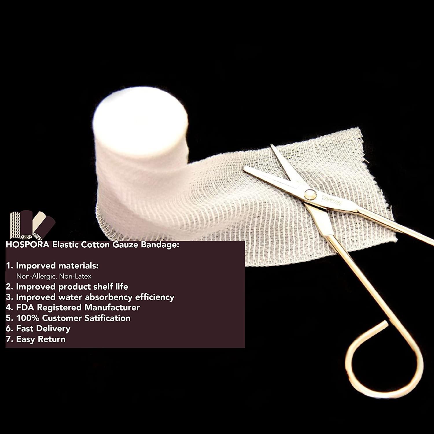 Hospora Medical Elastic Cotton Gauze Roll 4 x 1112ft 24 Pack, for