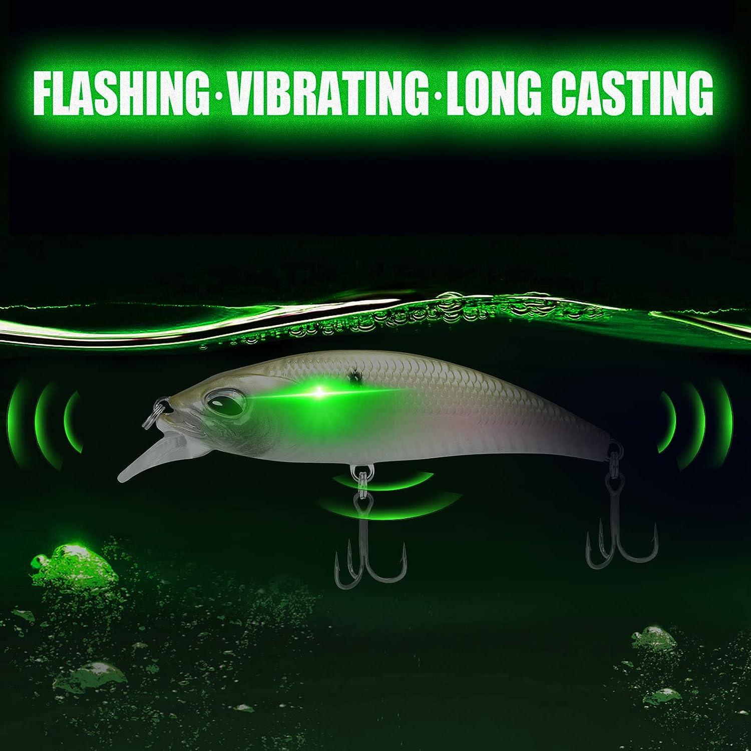 TRUSCEND Electric Twitching Jerkbait, USB Rechargeable LED Lighted Wobbler,  Long Casting Slow Sinking Flashing Bass Lures for All-Purpose, Fishing Lures  for Freshwater Saltwater, Night Fishing A2-3.5, 0.65oz, Green
