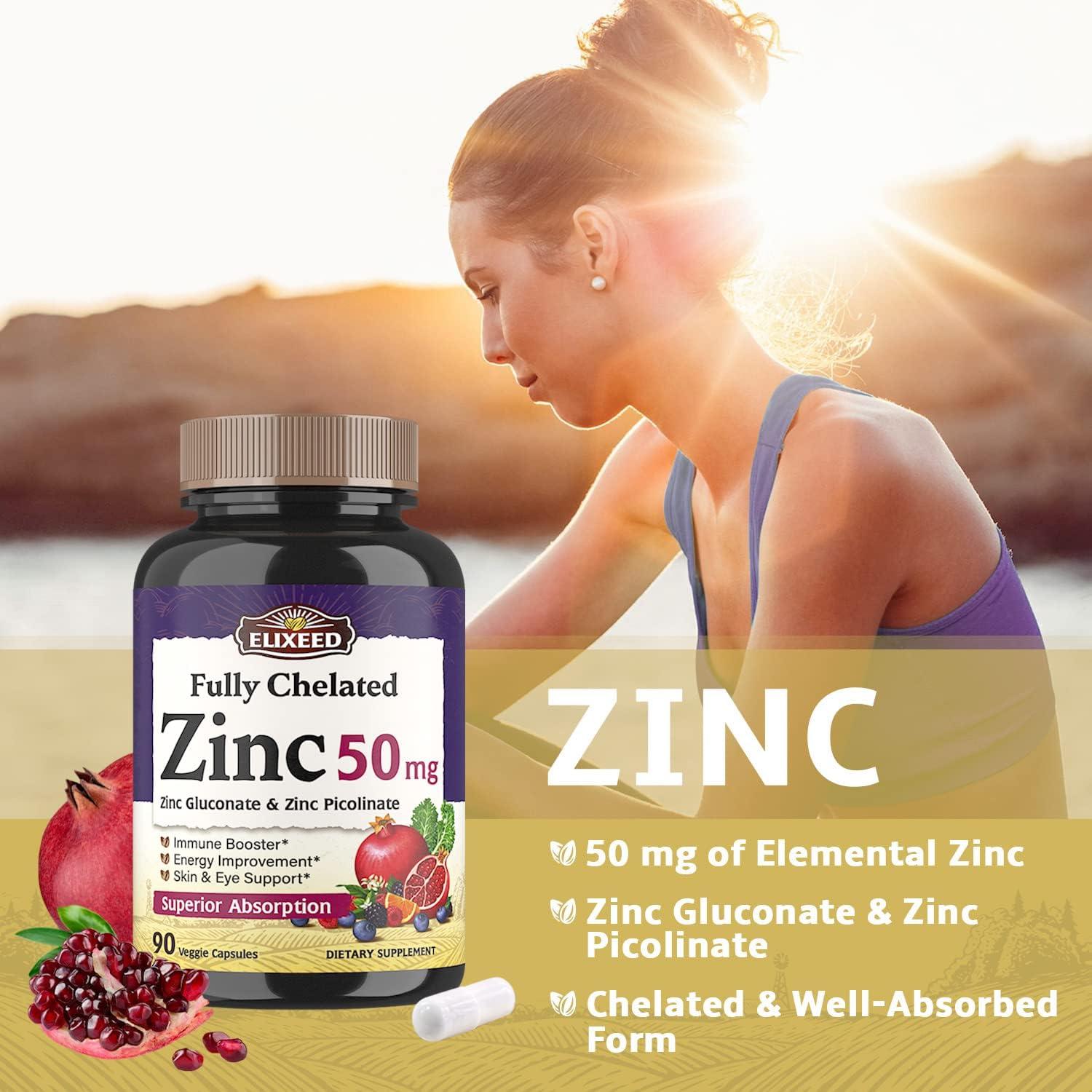 Elixeed Zinc 50 mg 2 Superior Forms as Zinc Picoline & Gluconate Chelated & WellAbsorbed