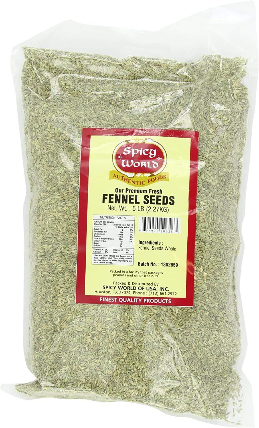 Spicy World Whole Fennel Seeds 5 Pound Bulk All Natural, Sweet