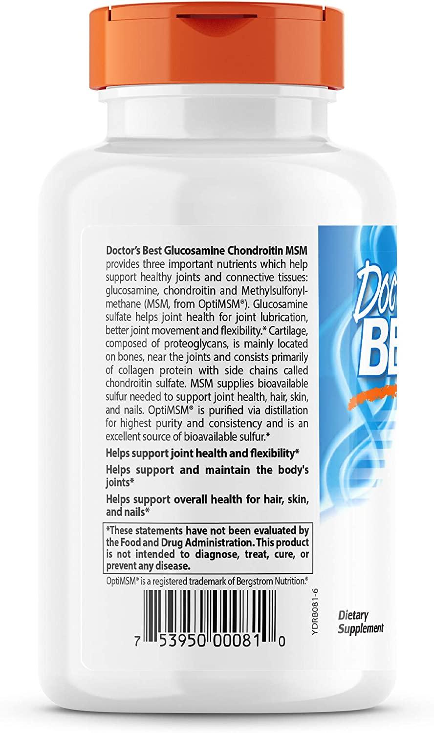 Doctor's Best Glucosamine Chondroitin MSM Capsules - Joint Support, Non ...