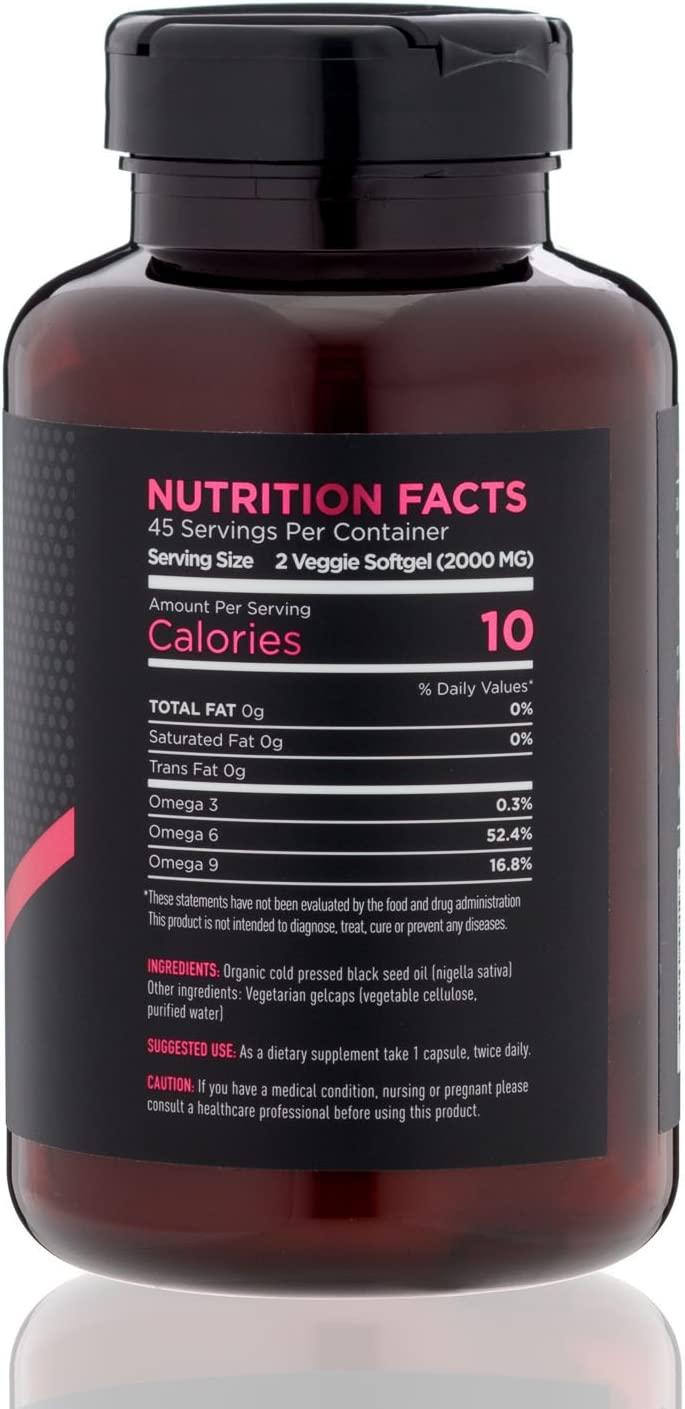 Kiva Black Seed Oil Softgel Capsules 2000mg High Thymoquinone