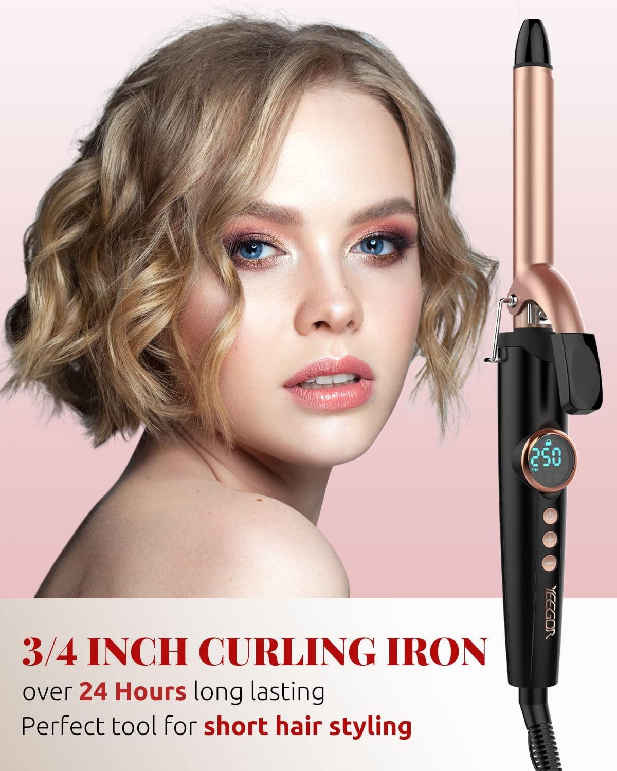 Curling Iron for Short Hair 3/4, Short Hair Curling Iron Women Curling Iron  with 9 Heating Settings Dual Voltage Instant Heat up for All Hair Types 3-4  Inch