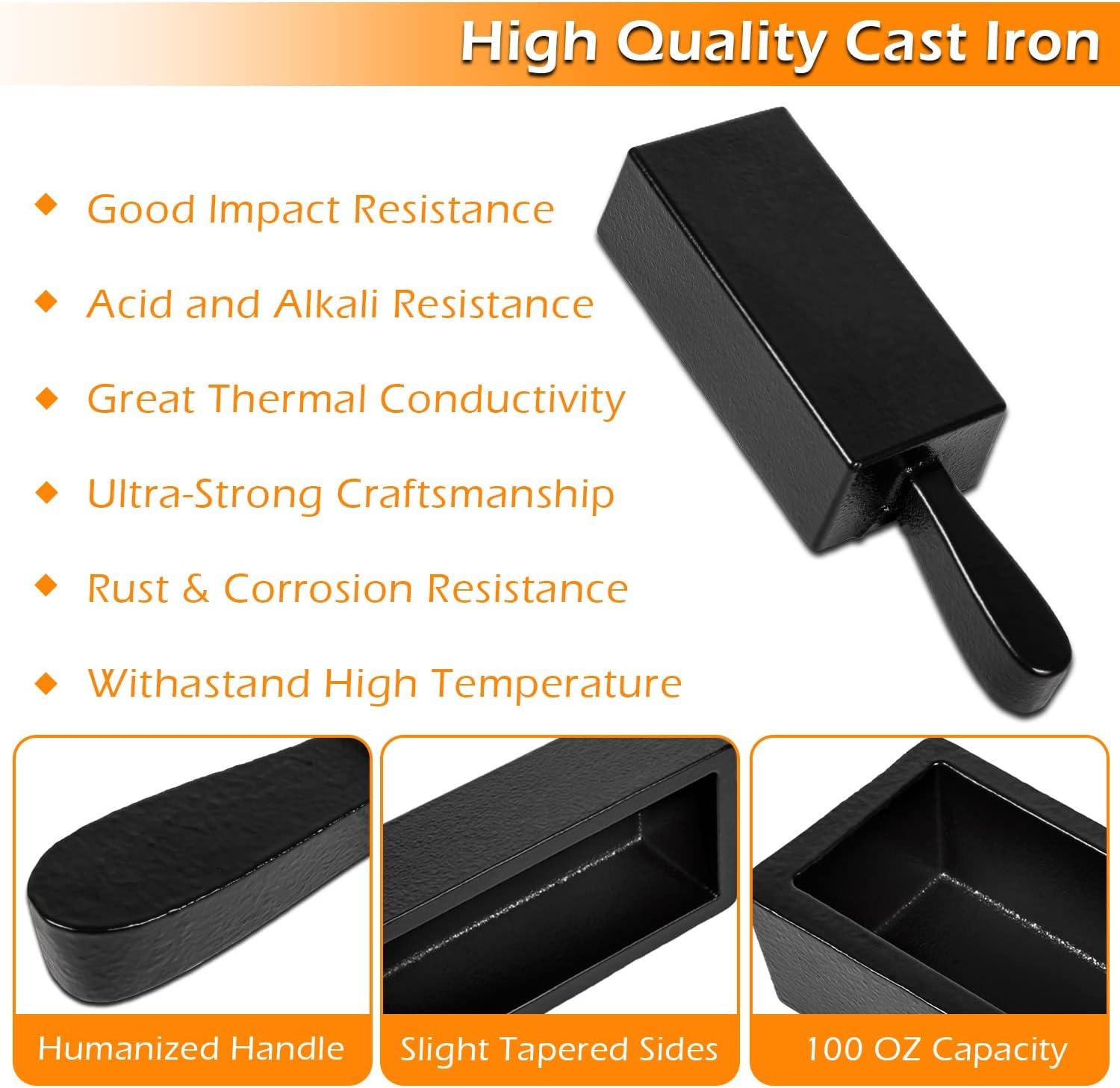 100 oz Cast Steel Ingot Mold for Melting Casting Refining Gold Silver  Copper Aluminum Brass Precious Metals etc