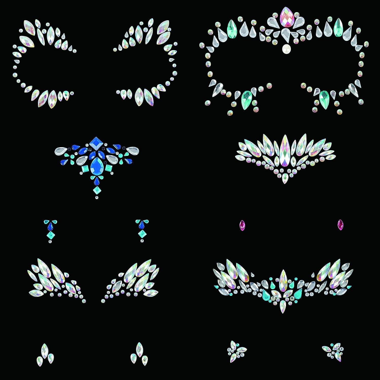Face Gems Jewels Stick Rhinestones for Women Hearts Self Adhesive Gems  Butterflies Face Decor Eye Body Hair Crystals Rhinestones Festival Mermaid