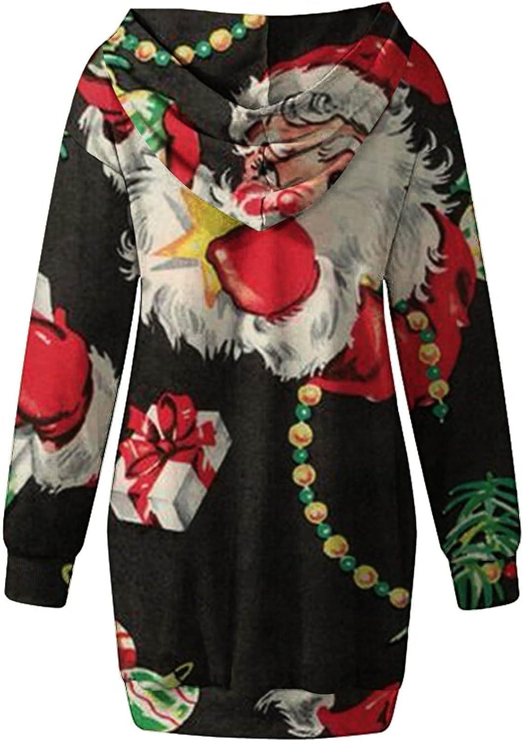 Yihaojia Christmas Hoodies Dresses for Women Funny Santa Graphic Shirt Long  Sleeve Pullover Tunic Hoodie Dress with Pocket Black#138 XX-Large | Buy Now  with Express International Delivery | GoSupps.com