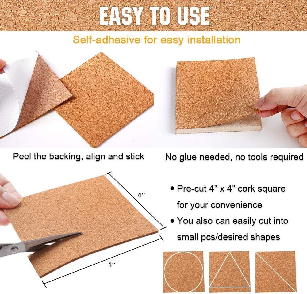 Self-Adhesive Cork Squares 110 PCS Cork Adhesive Sheets 4 x 4 Inch