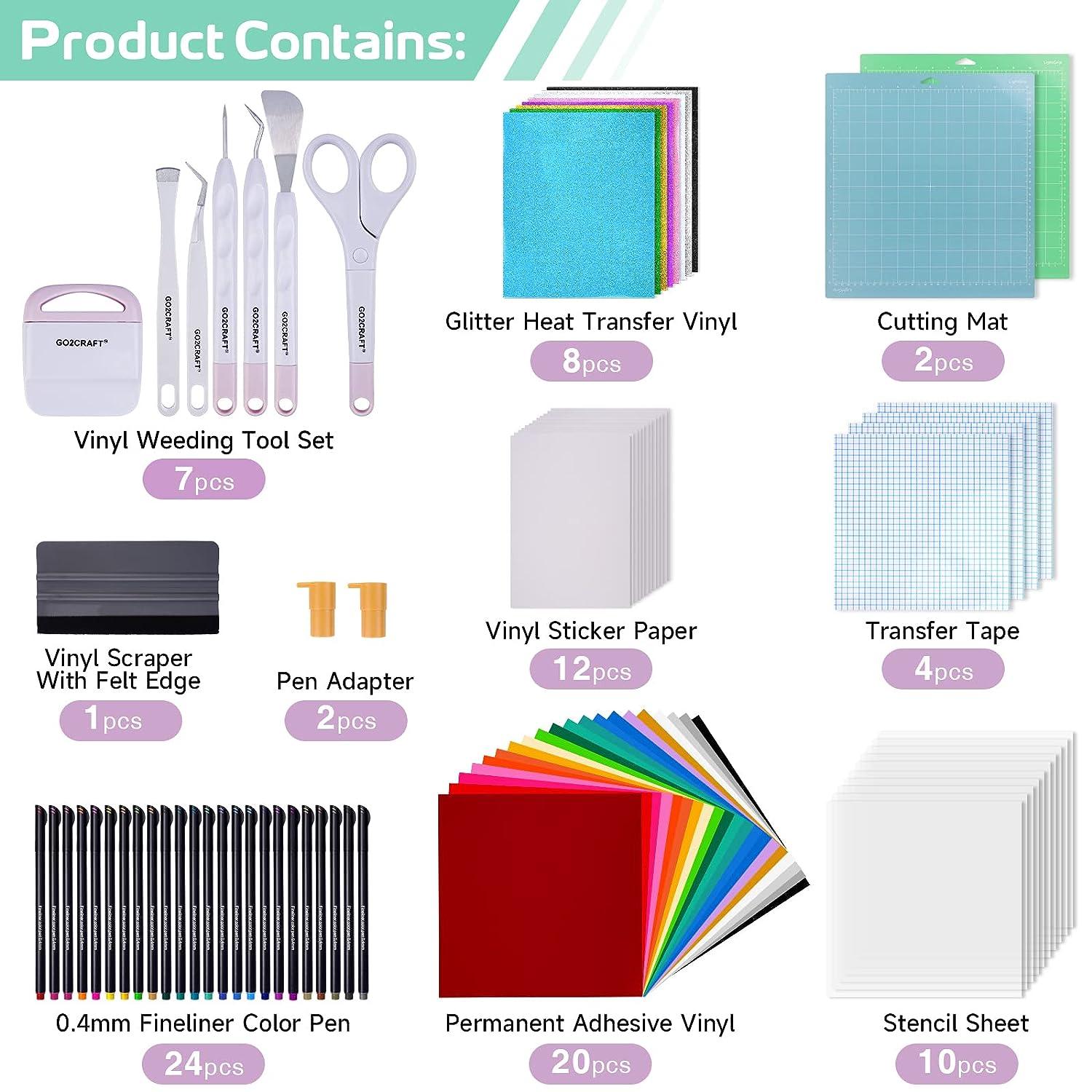 GO2CRAFT Accessories Bundle for Cricut Makers and All Explore Air,90Pcs  Ultimate Tools and Accessories with Adhesive Vinyl Sheets, Weeding Tools  Bundle, Transfer Vinyl, Cricut Starter Kit for Perfect Crafting Projects