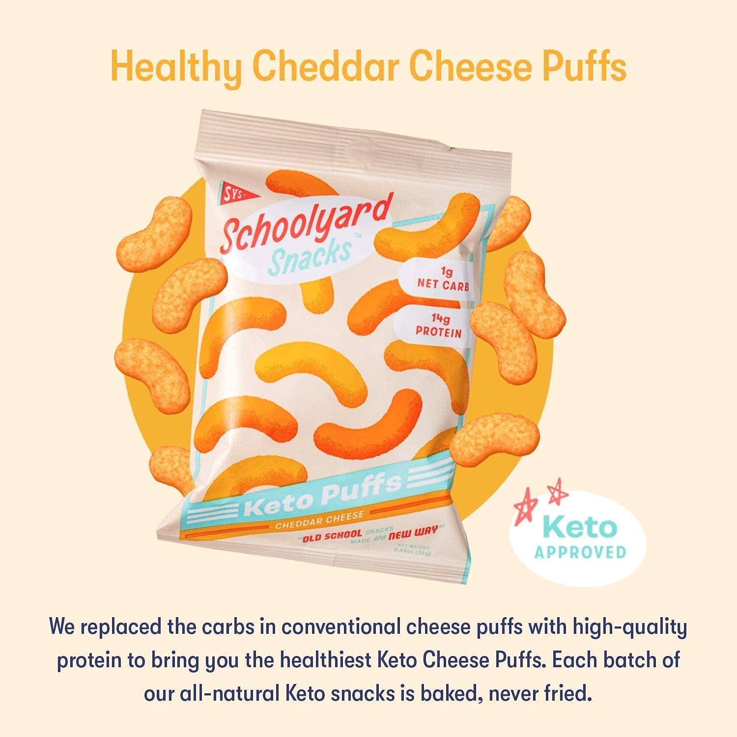 Schoolyard Snacks Low Carb Keto Cheese Puffs Cheddar Cheese High