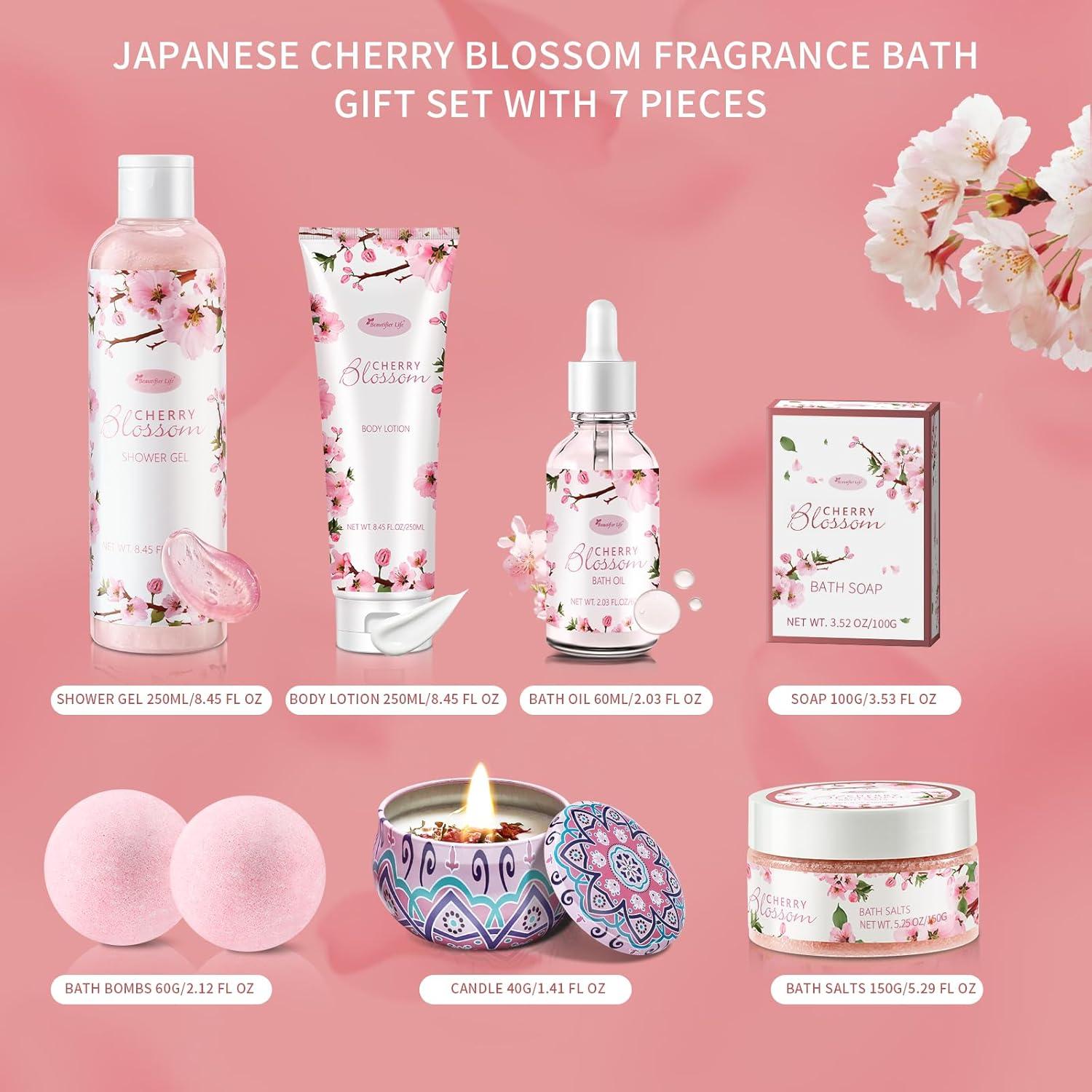 Japanese Cherry Blossom ハンドソープ 7本セット Luxurious Bath and Body Gift Set for Women - Japanese Cherry