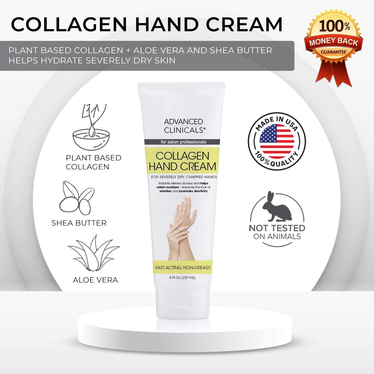 Advanced Clinicals Collagen Hand Cream 8 fl oz AntiAging Moisturizer for Soft Hands
