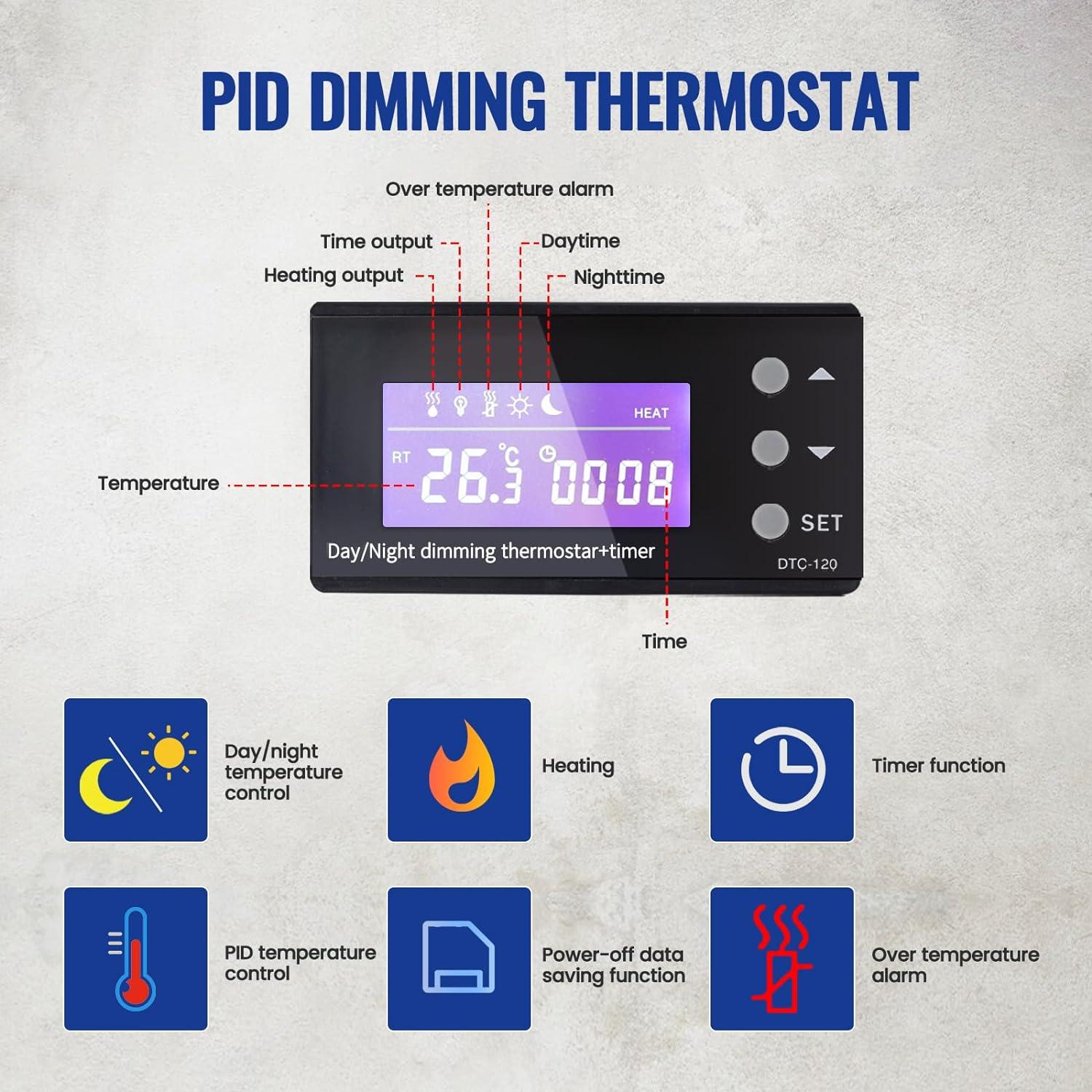 KETOTEK Reptile Day Night Terrarium Heater Thermostat Socket With