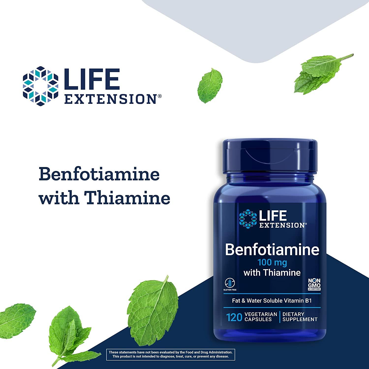 Life Extension Benfotiamine 100mg & Thiamine Supplement Blood Sugar