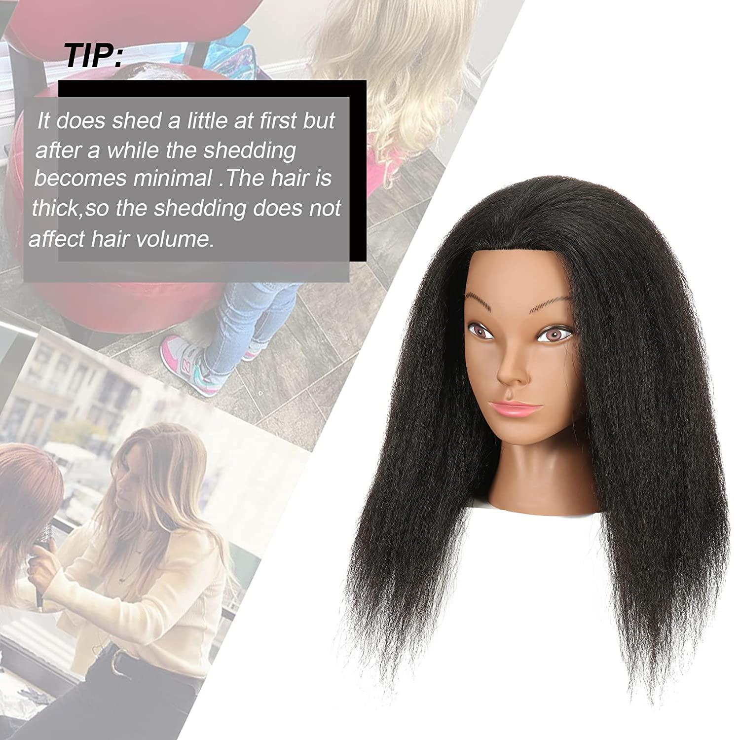 Mannequin Head 14”100% Real Hair Cosmetology Mannequin Manikin Training  Head Hair with Curly Hair Hairdresser Styling Mannequin Head for Practice  Braiding Doll Head with Free Clamp(Yukeng-B14-L)