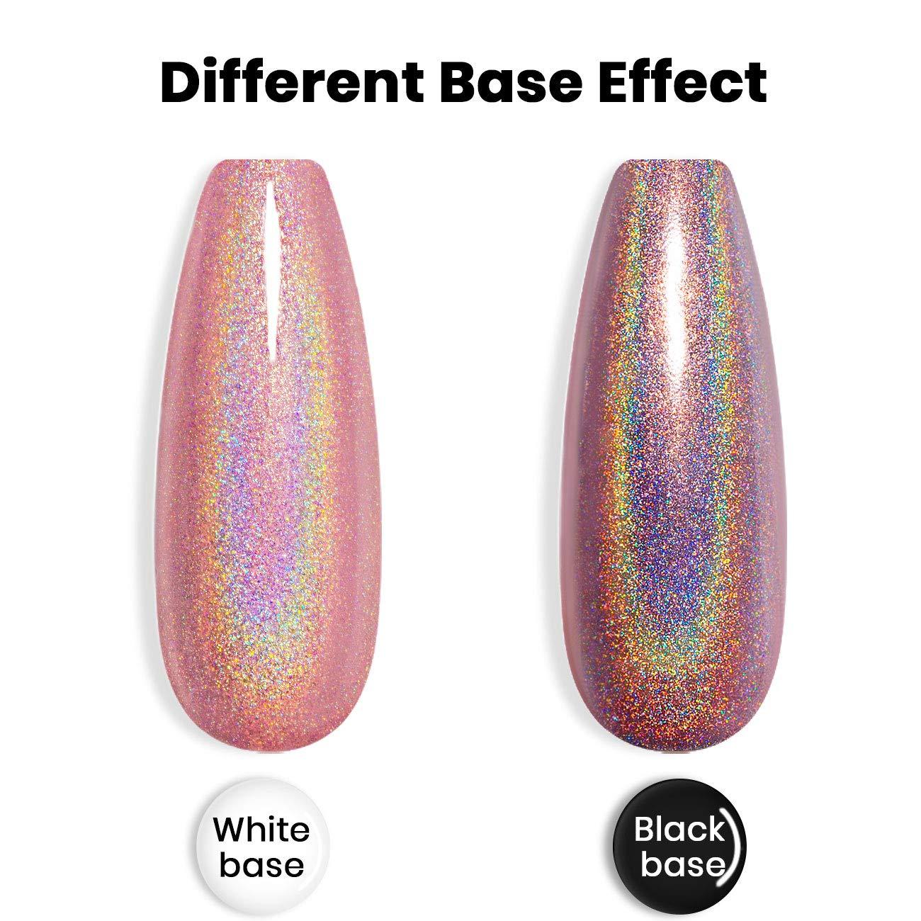 RARJSM Holographic Nail Polish Set, Black White Silver Rose Gold Gel